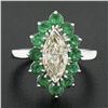 Image 2 : Platinum 2.30 ctw Marquise Light Yellow Diamond w/ Vivid Round Emerald Halo Ring