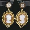 Image 2 : Vintage 14k Gold Carved Shell Cameo w/ Open Filigree Frame Drop Dangle Earrings