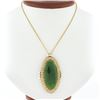Image 1 : Vintage 14k Gold Large Oval Cabochon Jade Pearl Twisted Wire Halo Brooch Pendant