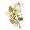 Image 3 : Vintage 18k Gold Carved Angel Skin Coral Rose Flowers w/ Jade Leaves Brooch Pin