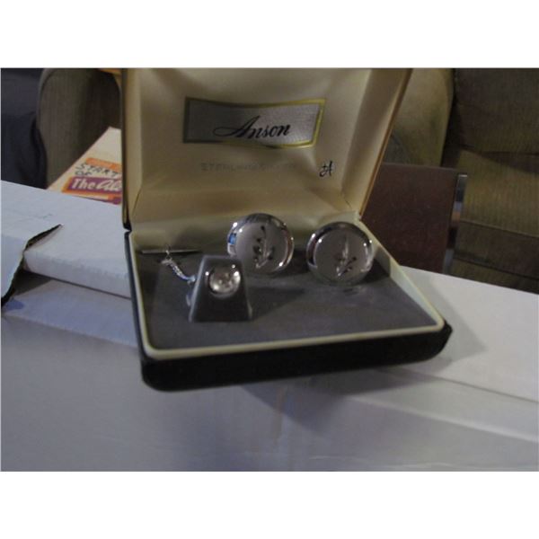 Anson Sterling Silver Cuff Links & Tie Clip