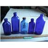 Image 1 : 5 Vintage Cobalt Blue Bottles
