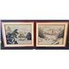 Image 1 : Pair of Oriental themed framed wall pictures - silk and gold thread accents - 10"x12"