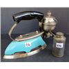 Image 1 : Coleman No. 611 - Turquoise gas iron w/ filler can