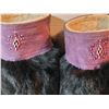 Image 4 : Suede leather beaded mukluks. Black rabbit fur. Sole repair required. Roughly 9.5" Heel to Toe (Appr