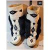 Image 1 : Smooth white leather, beaded mukluks. Black rabbit fur, pile lined, rubber sole. Minor sole repair r