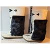Image 3 : Smooth white leather, beaded mukluks. Black rabbit fur, pile lined, rubber sole. Minor sole repair r