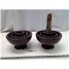 Image 1 : 2 5X7 Brown Mushroom Shaped Porcelain insulators (1 has wooden screw peg.)