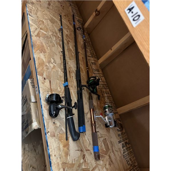 3 fishing, rods, and reels