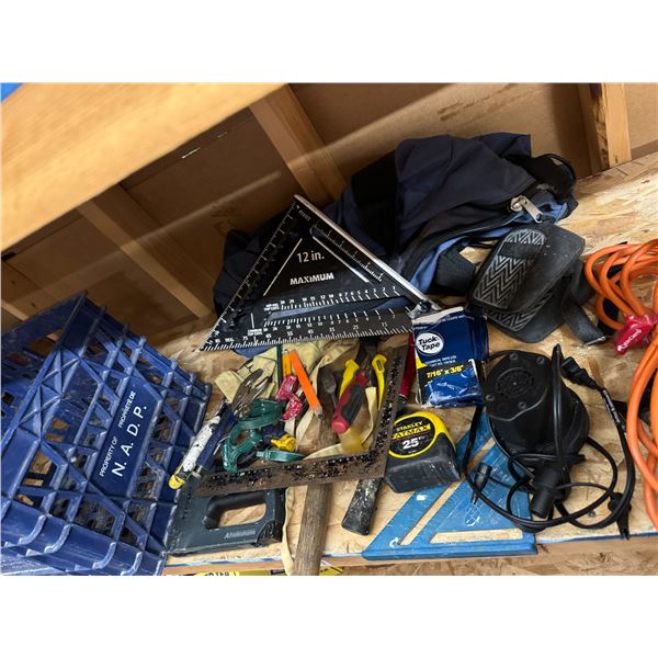 crate and assorted tools