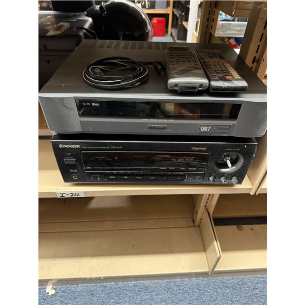 Pioneer stereo receiver and Mitsubishi stereo video cassette recorder