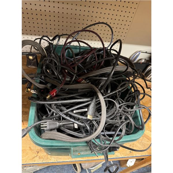 Bin of assorted cords