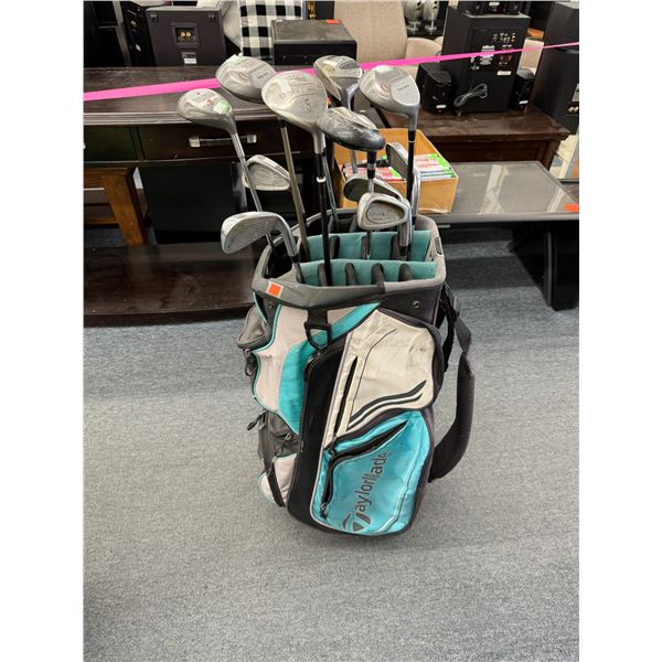 Taylor made golf bag and misc clubs