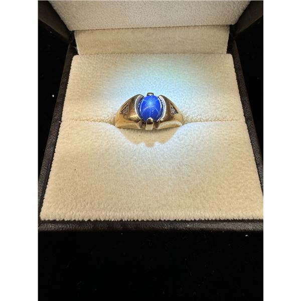 Gold ring dark blue stone diamond 10k 5.5g