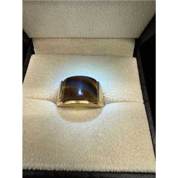 Gold ring large brown stone  10k 7.8g