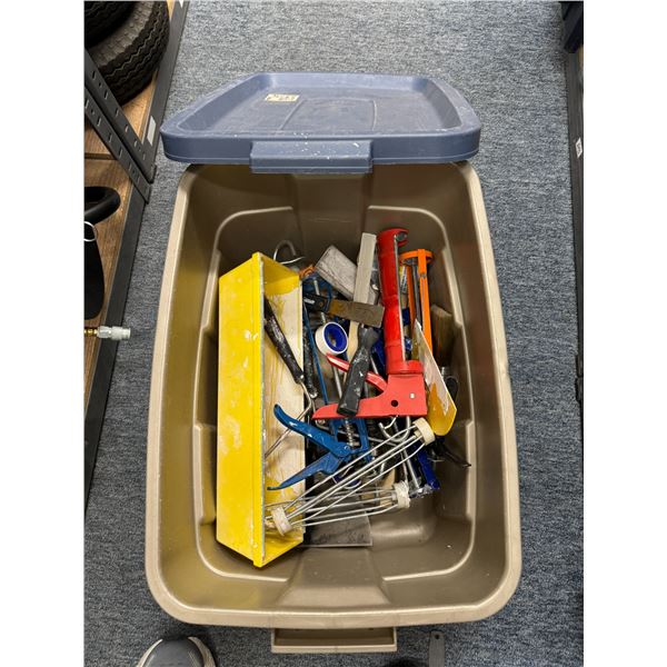 Bin of painting supplies