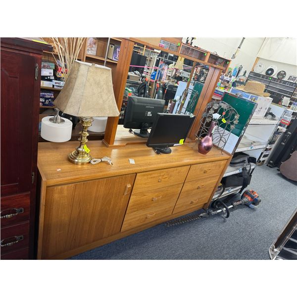 Dresser and mirror teak 72x17.5x29.5 tall