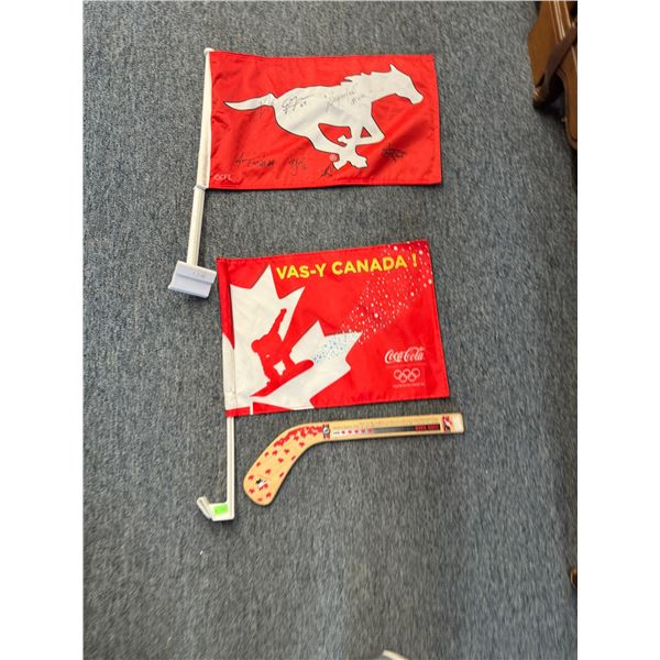 Flags and hockey stick