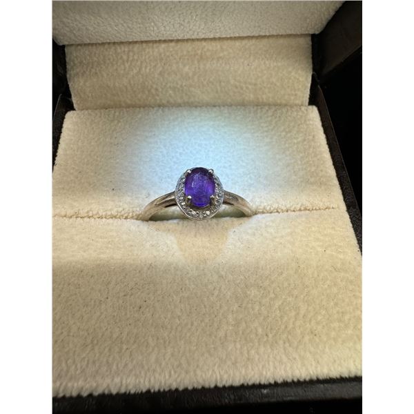 925 ring amethyst halo with diamond 2.9g
