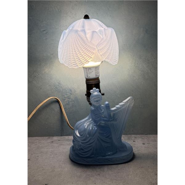 Depression Glass Boudoir Harp Player Lamp