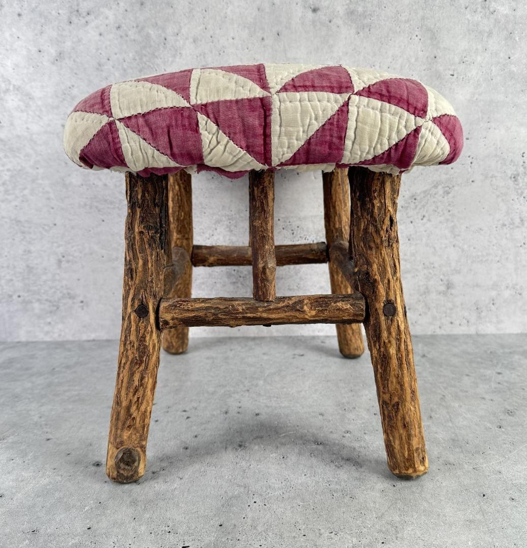 Antique Adirondack Hickory Quilt Top Foot Stool
