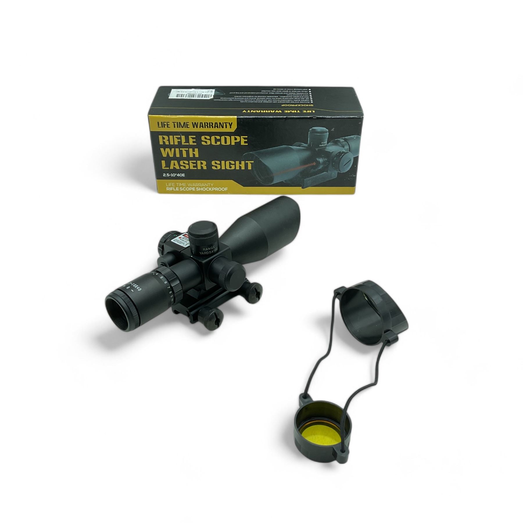 Two Part Scope 2.5 - 10 x 40E Rifle Scope with Laser Sight and Scope Caps, Mil-Dot ...