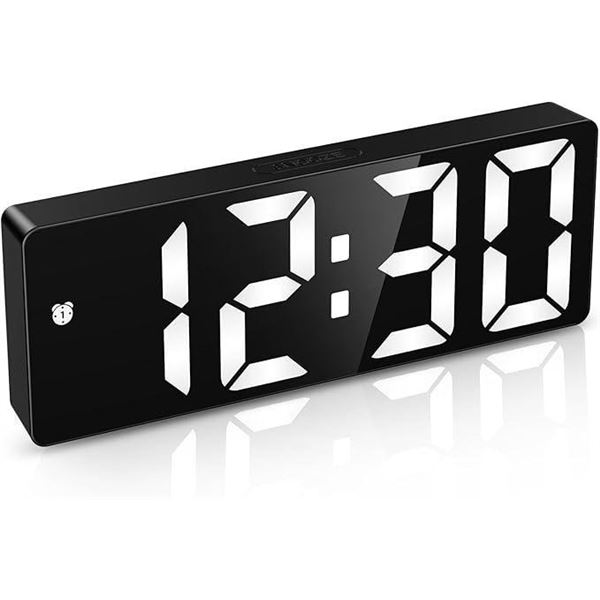 Digital Alarm Clock, LED Clock for Bedroom, Electronic Desktop Clock with Adjustable Brightness, Voi