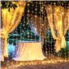 Image 1 : Brightown Hanging Window Curtain Lights 9.8 Ft Dimmable & Connectable with 300 LED, Remote, 8 Lighti