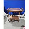 Image 1 : Antique Circa 1940's Solid Mahogany Tea cart with glass top service tray