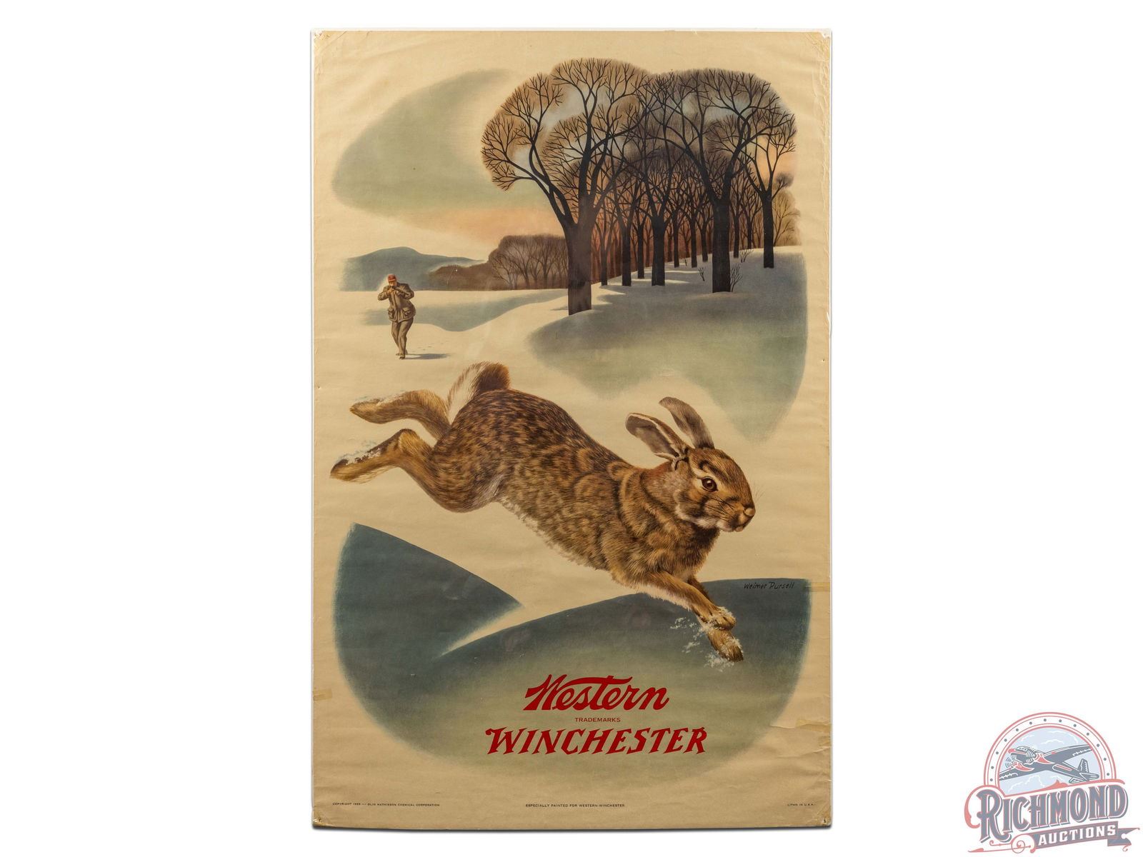 Old Rabbit Hunting Posters Large 1955 Western Winchester