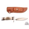 Image 1 : Randall Made Knife Model 25 Trapper 5" Blade with Stag Handle and Leather Sheath