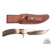 Image 1 : Randall Made Model 27 Trailblazer Knife 5-3/4" Blade Stag Handle and Leather Sheath