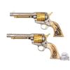 Image 2 : NICE Pair Colt SAA Single Action Army .45 ACP / LC H.Acevedo Engraved & Stag Grips in Display Case