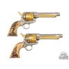 Image 3 : NICE Pair Colt SAA Single Action Army .45 ACP / LC H.Acevedo Engraved & Stag Grips in Display Case