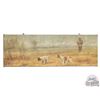 Image 1 : 1900's Original Muslin Tapestry Painting "Quail - A Dead Stand" Hunter & Two English Pointer Dogs