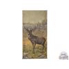 Image 1 : 1900's Original Muslin Tapestry Painting of Large Red Stag Deer Resembles "The Bull Elk"