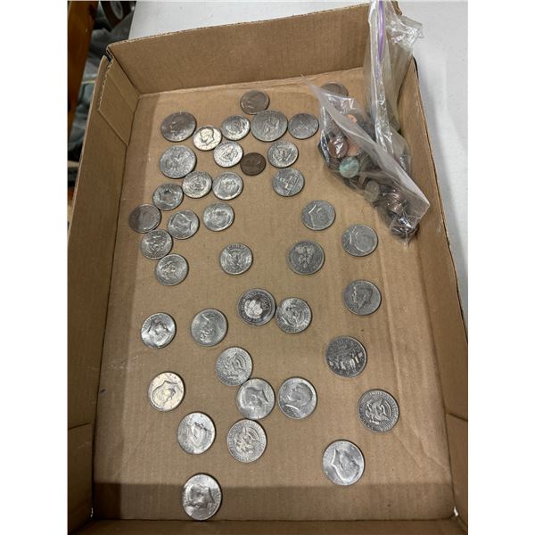 Canadian and American coins and pennies