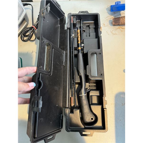 Zebco tackle tote with fishing rod