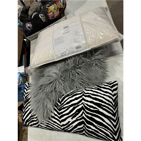 Latex pillow, throw rug, and throw pillow