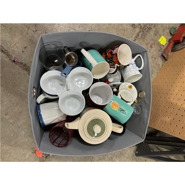 Mugs, teapot, serving dish, etc.