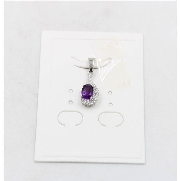 #207-UNHEATED AMETHYST & WHITE ZIRCO  PENDANT