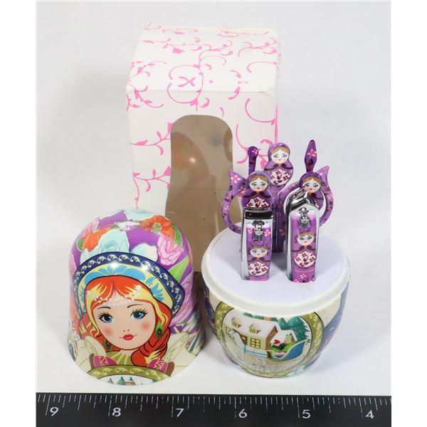 NEW PURPLE NESTING DOLLS STYLE 7PC MANICURE