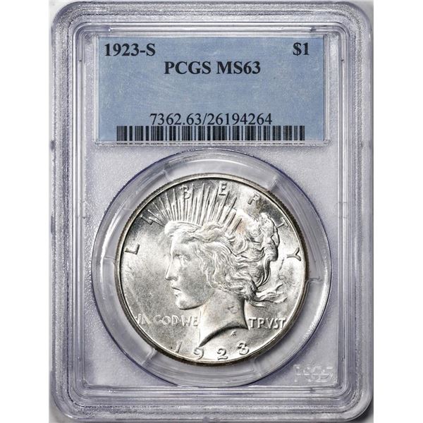 1923-S $1 Peace Silver Dollar Coin PCGS MS63