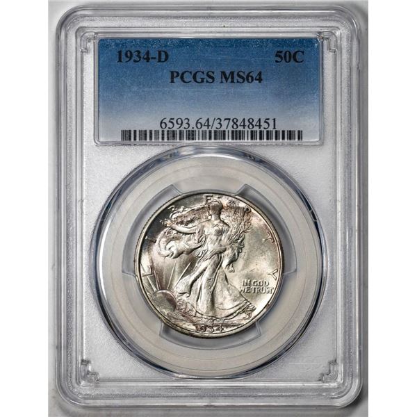 1934-D Walking Liberty Half Dollar Coin PCGS MS64