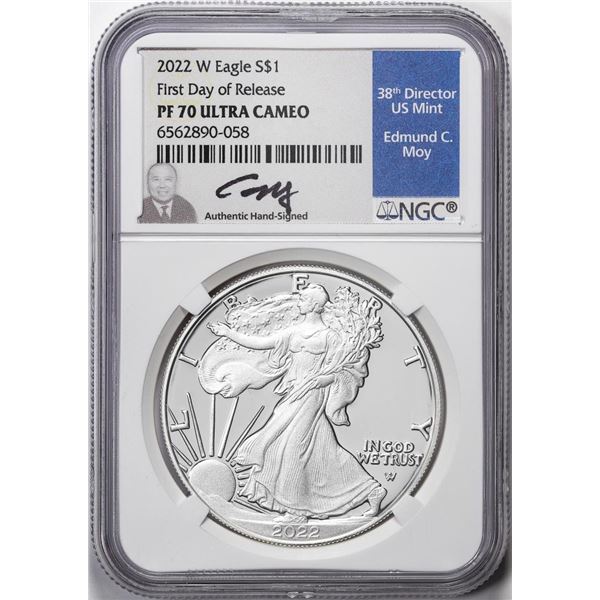 2022-W $1 Proof American Silver Eagle Coin NGC PF70 Ultra Cameo FDOR Moy Signature