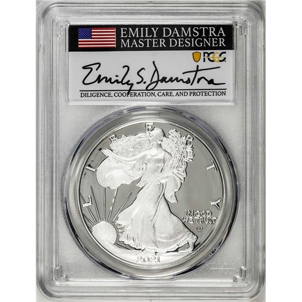 2021-S Type 2 $1 American Silver Eagle Coin PCGS PR70DCAM Emily Damstra Signature FS