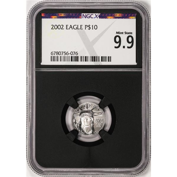 2002 $10 Platinum American Eagle Coin NGCX Mint State 9.9