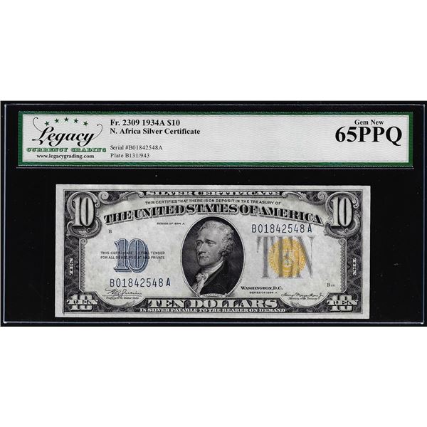 1934A $10 North Africa WWII Silver Certificate Note Fr.2309 Legacy Gem New 65PPQ