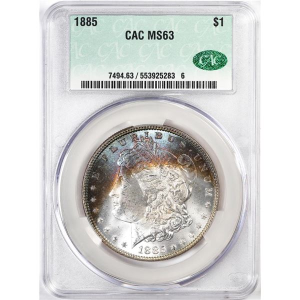 1885 $1 Morgan Silver Dollar Coin CAC MS63 Amazing Toning