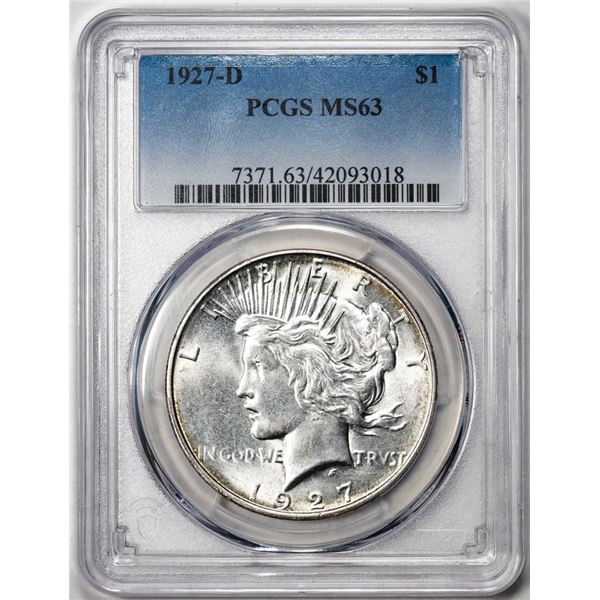 1927-D $1 Peace Silver Dollar Coin PCGS MS63